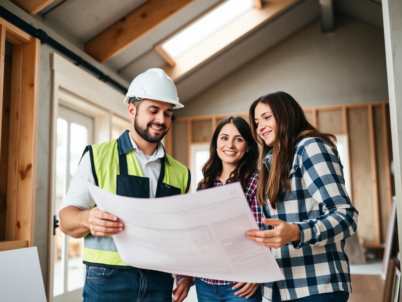 Remodeling Masters team reviewing plans with homeowners